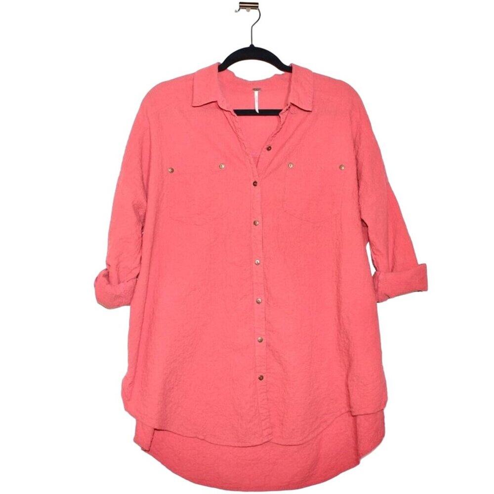 Free People Orange Button Down Shirt Size Small